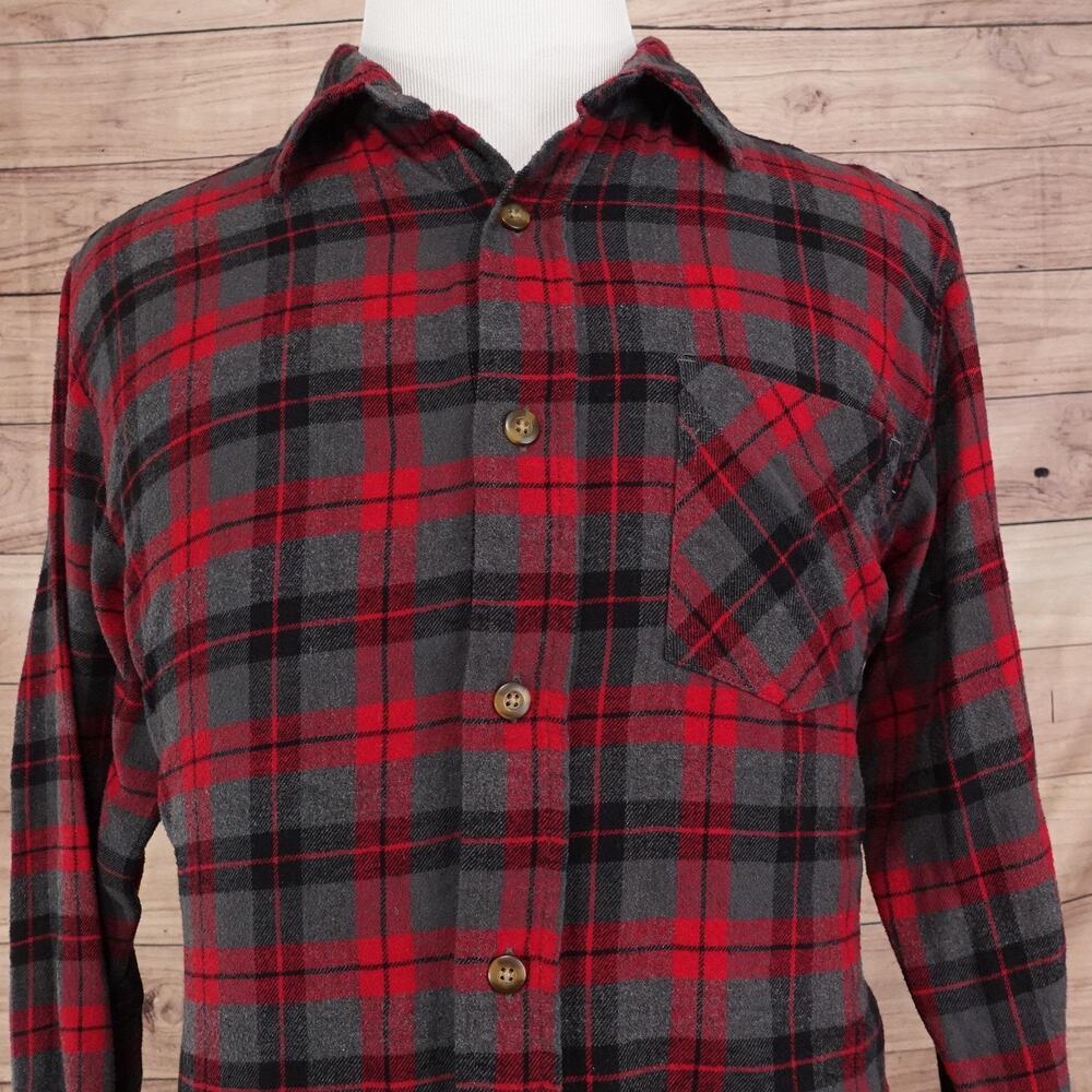 Field & Stream Shirt Mens‎ Large Red Black Gray Plaid Flannel Button Down Pocket